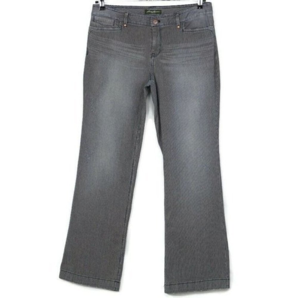Eddie Bauer Jeans Railroad Blue White Striped Distressed Stretch 10 X 31‎